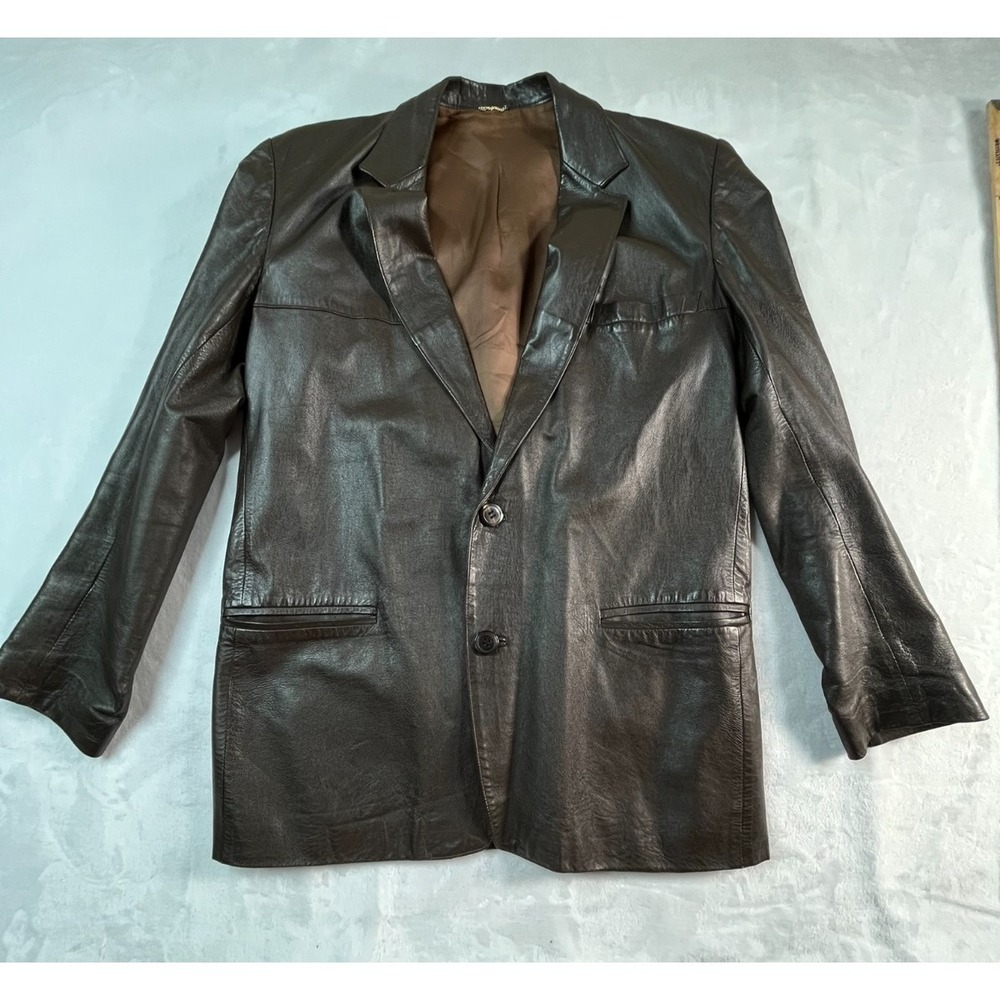 VERA PELLE Mens 48 (M) Blazer Lether Brown 2-button‎ Soft